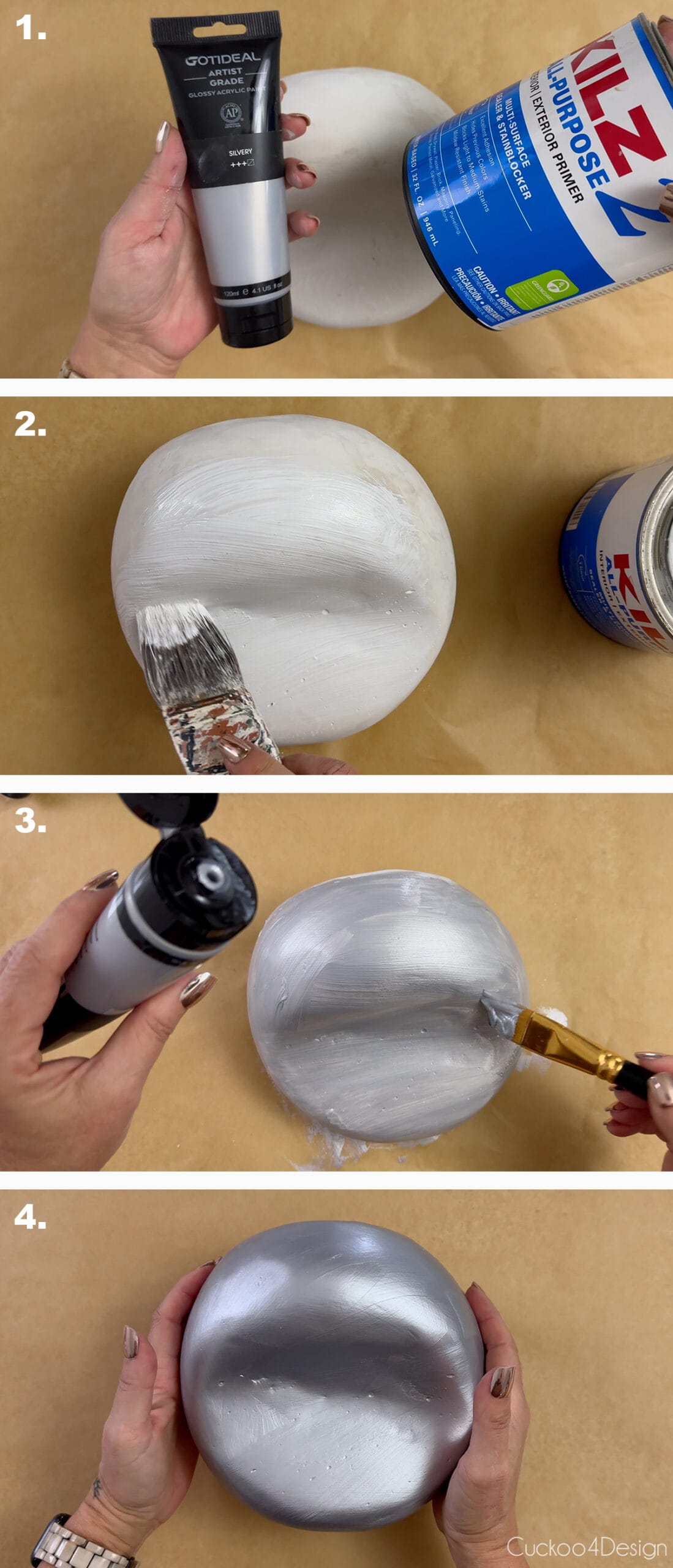 priming and painting the melted disco ball shape