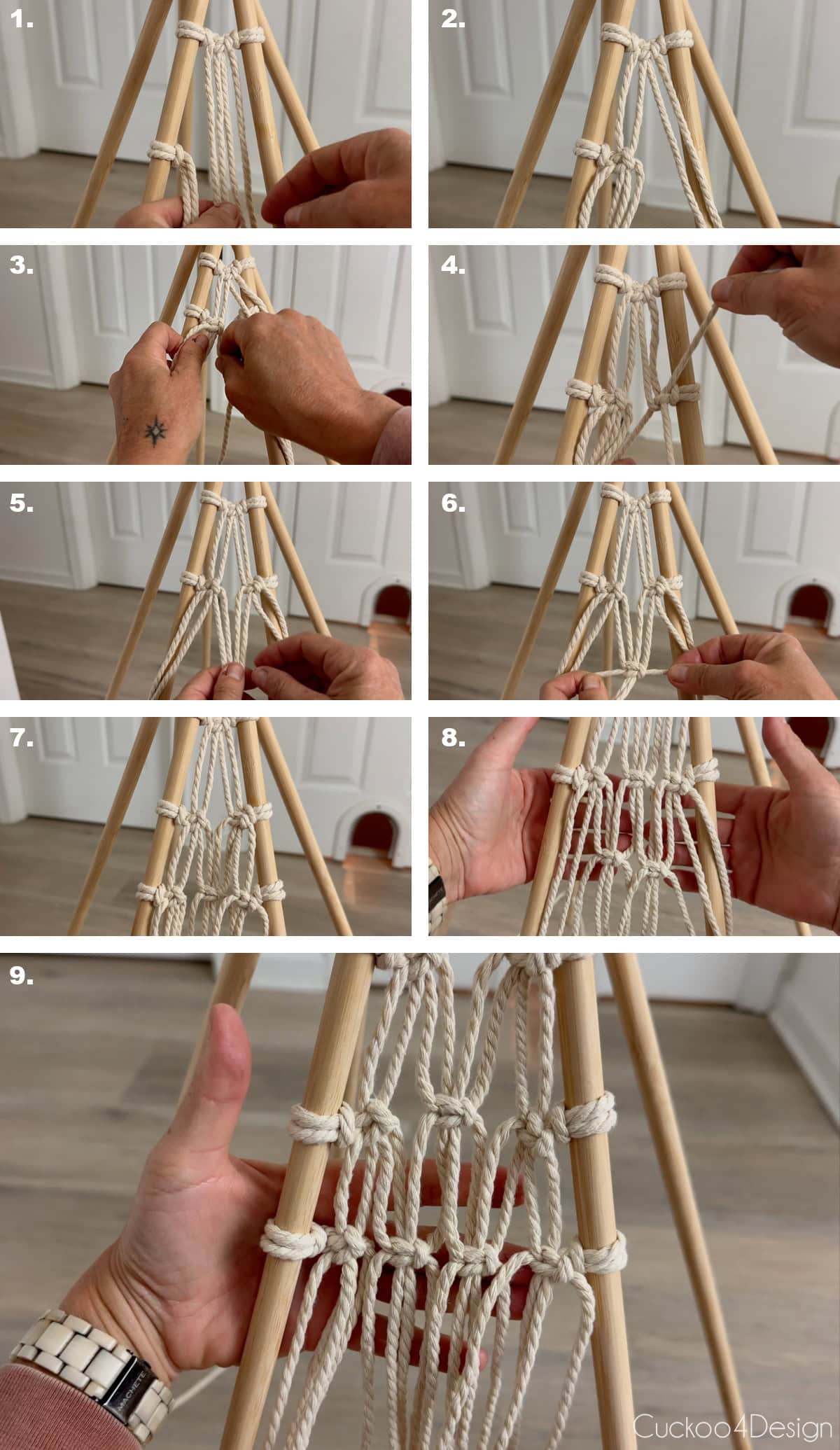 knotting the first rows of Square Knots