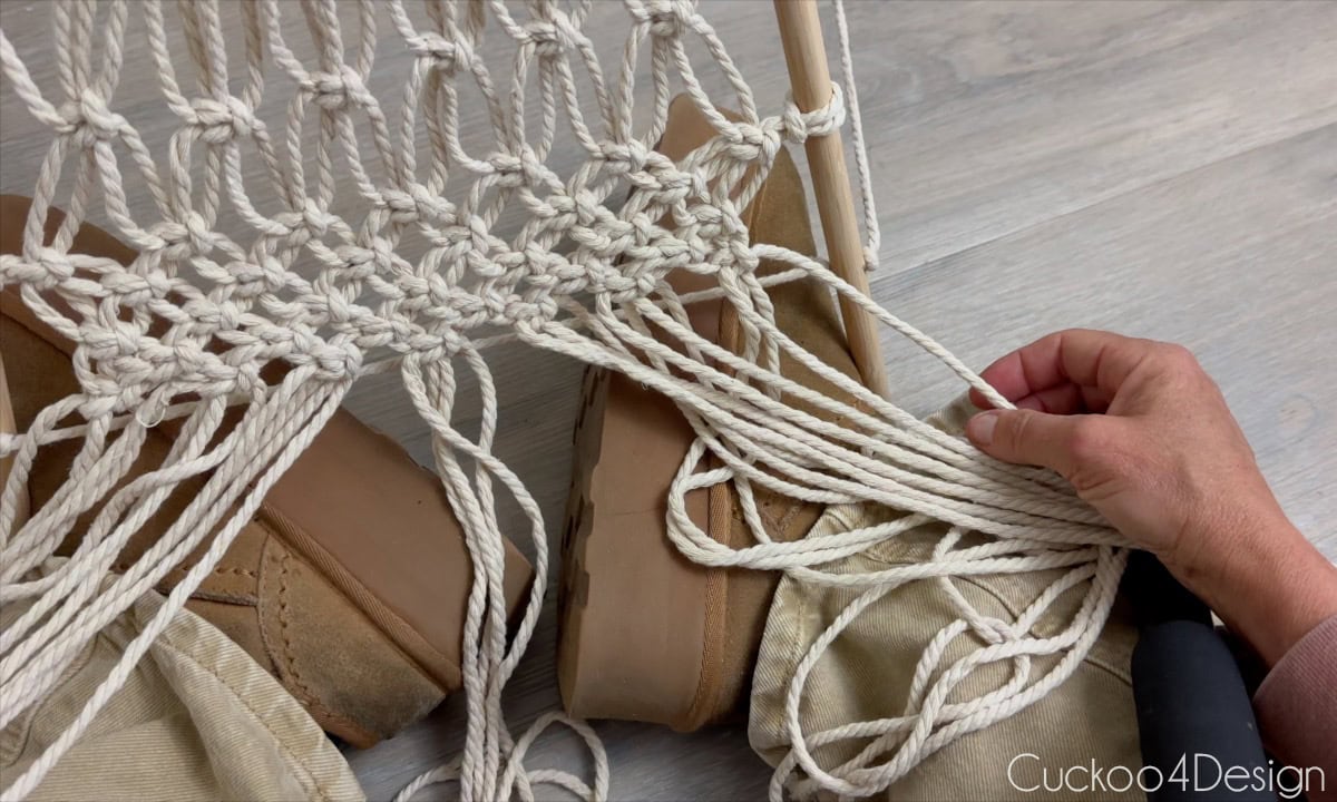 view of the knotted bottom part of the macrame teepee