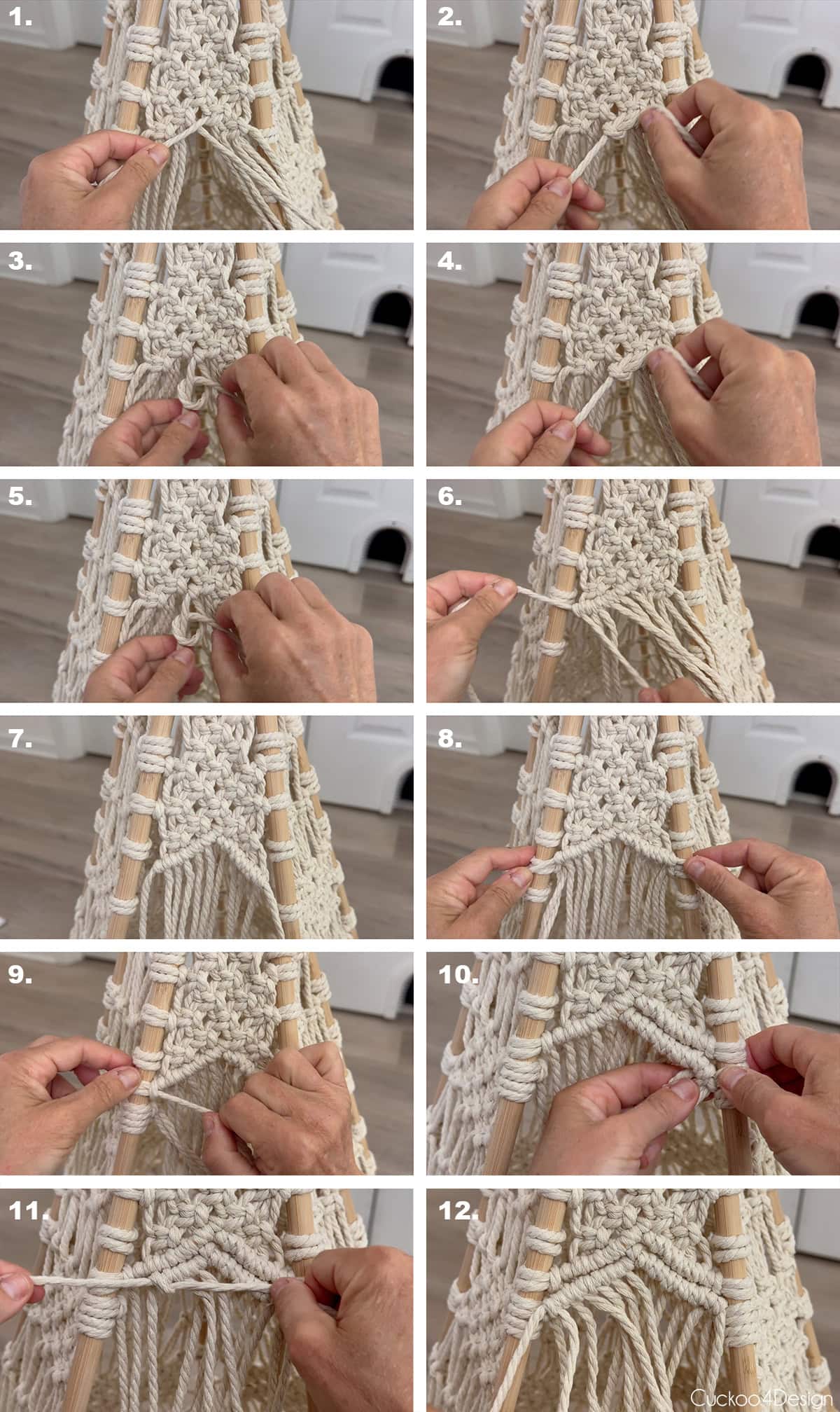 knotting two rows of diagonal clove hitch knots