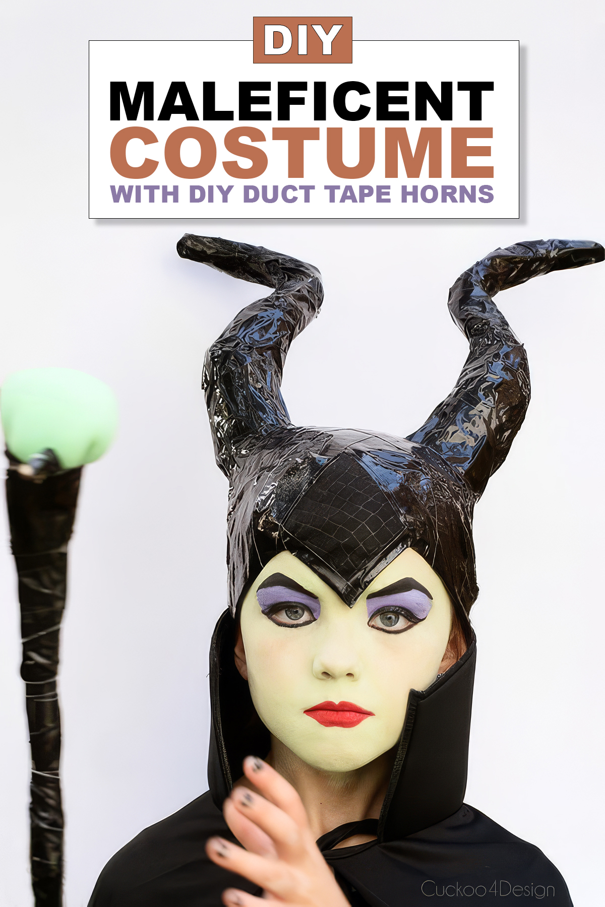 easy DIY maleficent costume made with duct tape and aluminum foil
