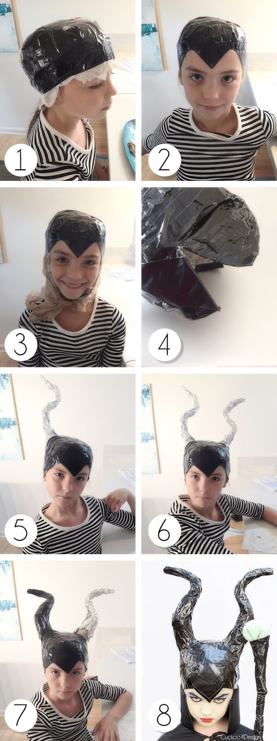 step one through eight for diy maleficent costume