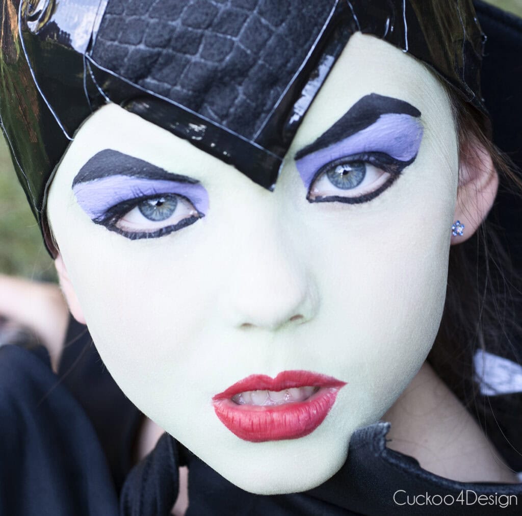 close-up of easy Maleficent make-up using simple face paint colors