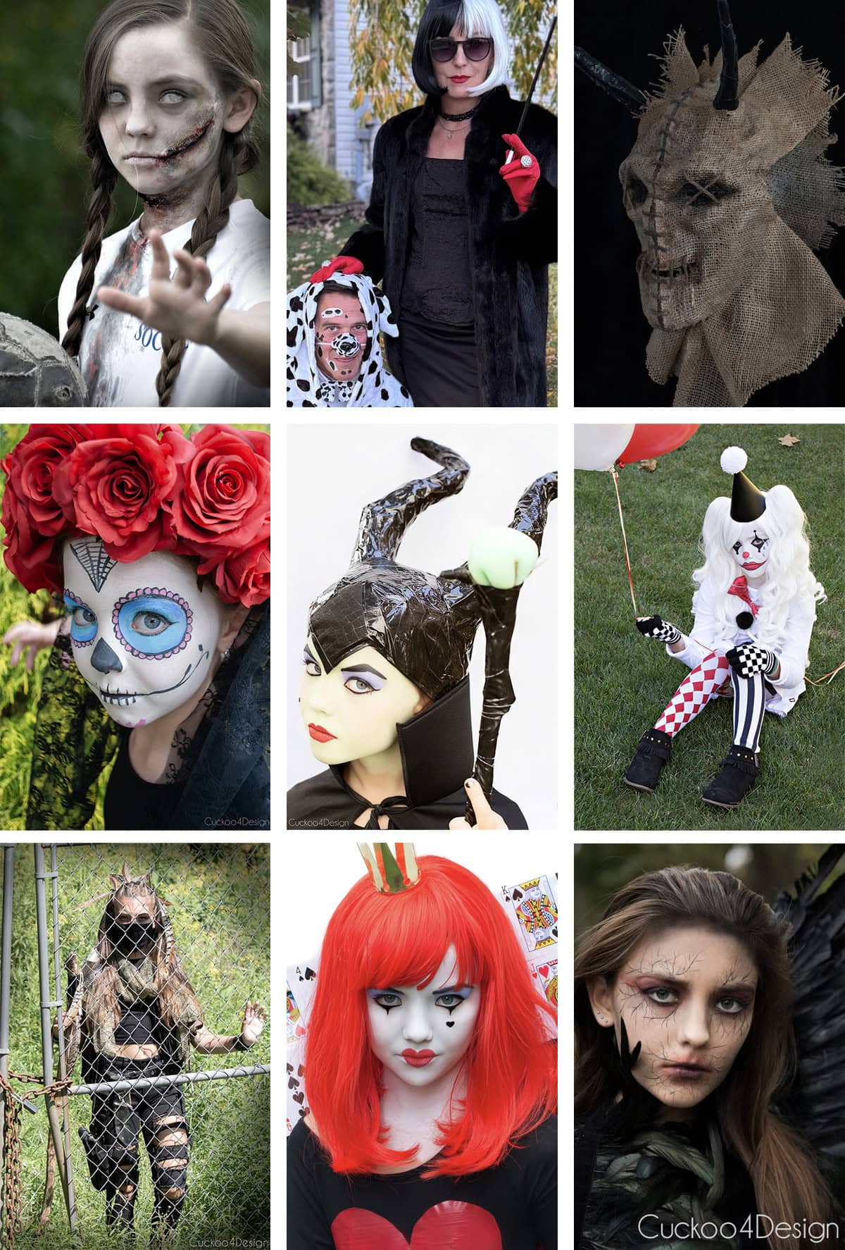 collage of nine different costume ideas for women and girls