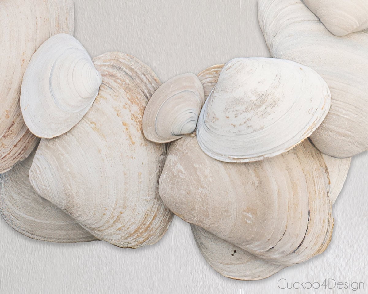 gaps covered with small clam shells on seashell wreath