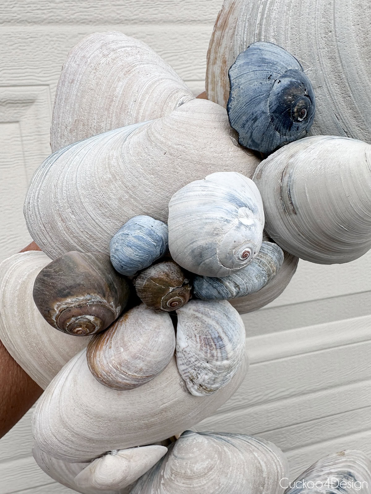 slipper shells and broken snail shells glued to seashell wreath