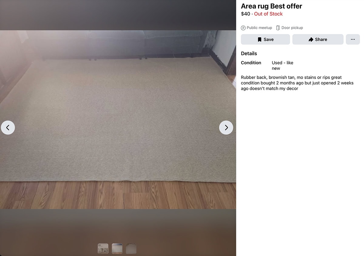 Facebook Marketplace listing photo of KOZYFLY Washable Area Rug