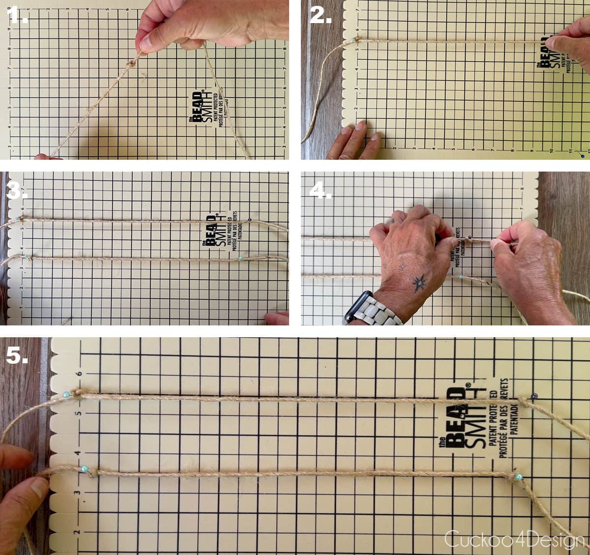securing the jute yarn to a foam board with pinning needles