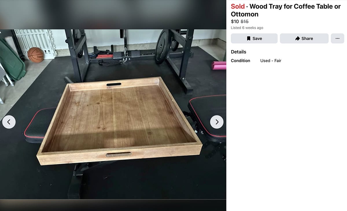 Facebook Marketplace listing photo of a large wooden tray