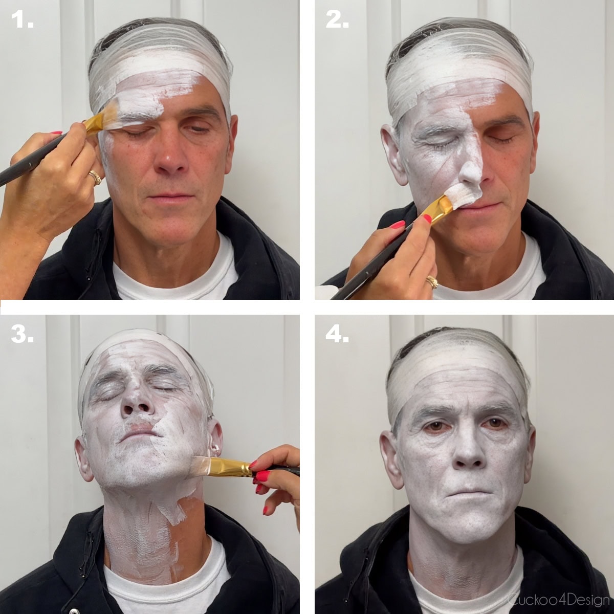 painting the face white with face paint and a brush
