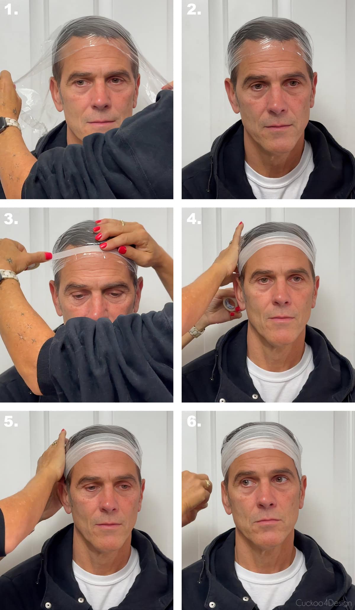 attaching Saran wrap and medical tape to head to increase forehead surface